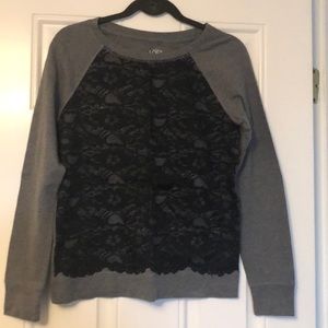 EUC Loft grey sweatshirt with lace detail